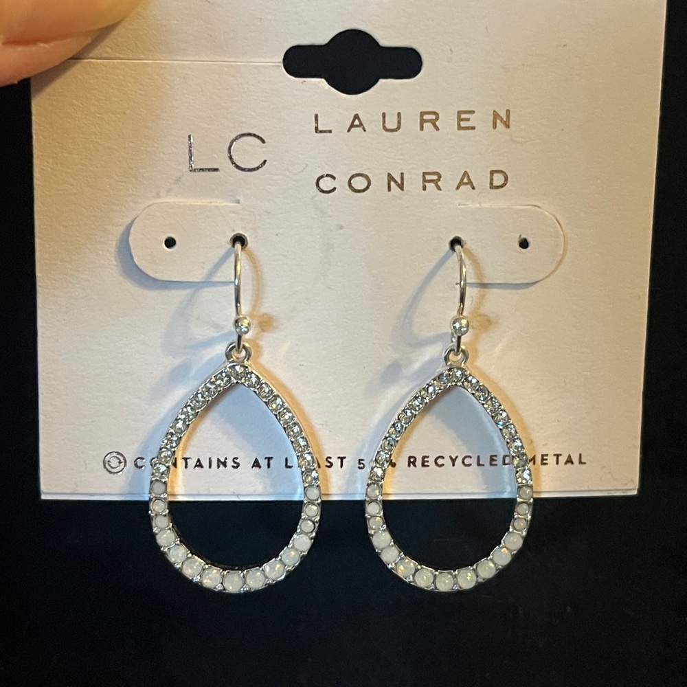 New LC Lauren Conrad Silver Tone Pear Drop Earrings